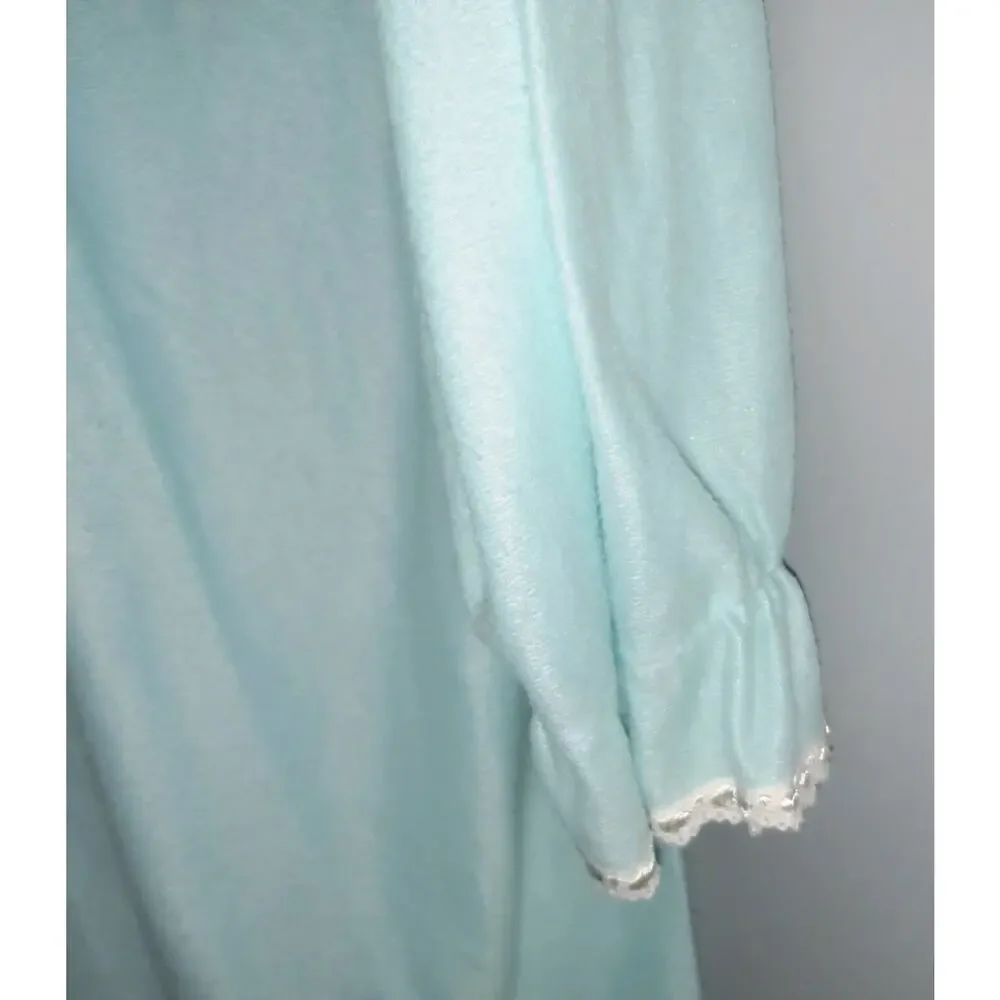 Vtg Flannel Lace Trim Long Sleeve Nightgown L Fundamentals Light Blue Polyester